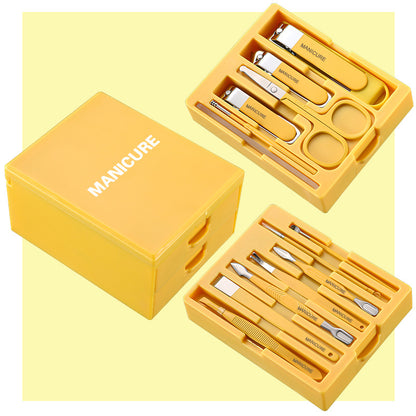 Yellow Professional 13-Piece Manicure & Pedicure Set - Anti-Splash Carbon Steel Nail Clippers Kit with Compact Drawer Organizer VXN Beauty