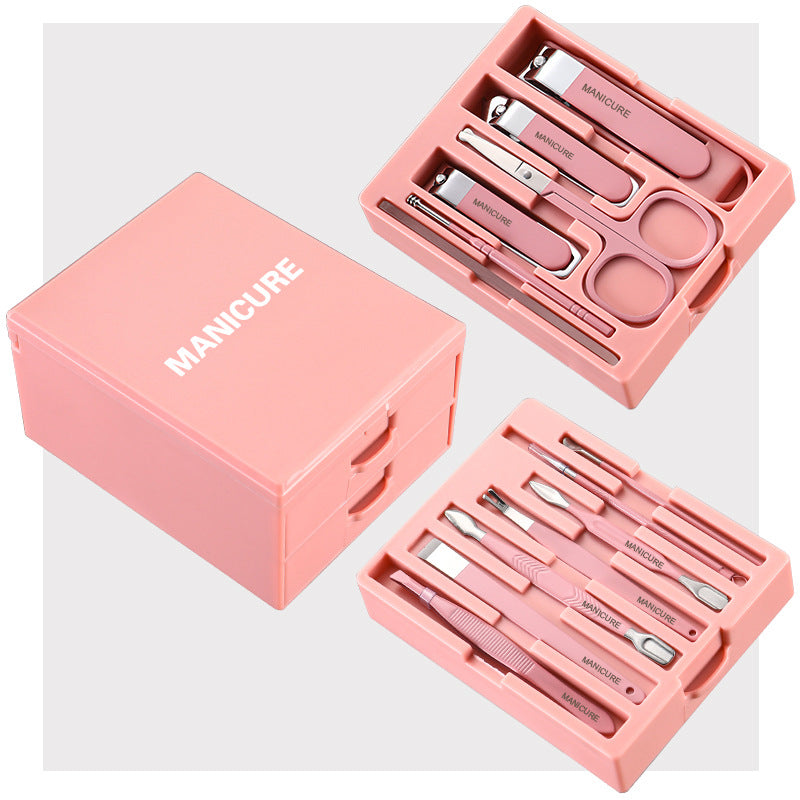 Pink Professional 13-Piece Manicure & Pedicure Set - Anti-Splash Carbon Steel Nail Clippers Kit with Compact Drawer Organizer VXN Beauty