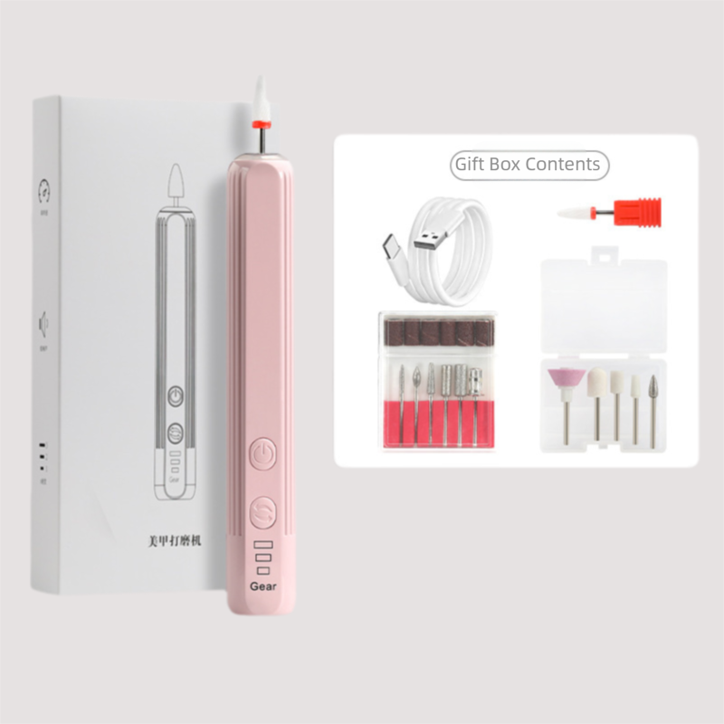 Pink Pro Portable Electric Nail Drill Kit With 10 Bits - Fast, Quiet, Rechargeable VXN Beauty