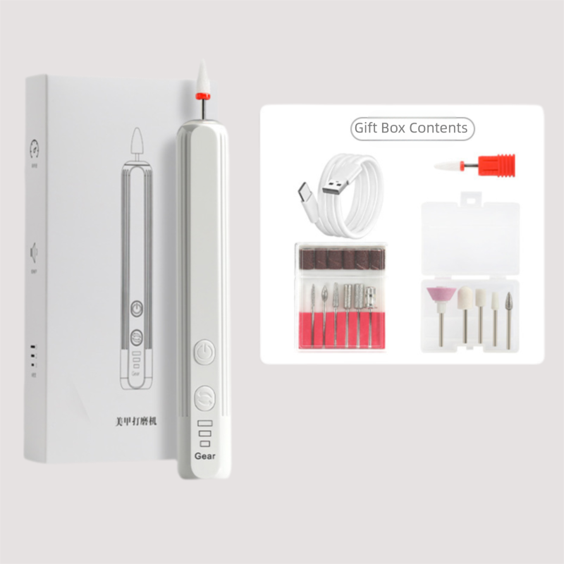 White Pro Portable Electric Nail Drill Kit With 10 Bits - Fast, Quiet, Rechargeable VXN Beauty