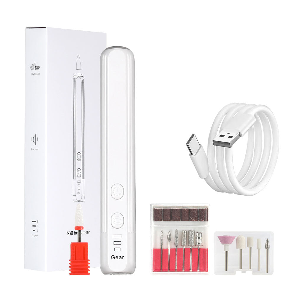 White Pro Portable Electric Nail Drill Kit With 10 Bits - Fast, Quiet, Rechargeable VXN Beauty