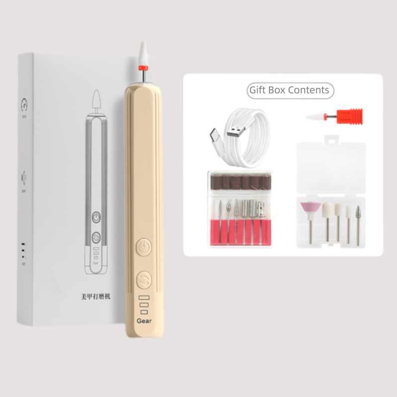 Khaki Pro Portable Electric Nail Drill Kit With 10 Bits - Fast, Quiet, Rechargeable VXN Beauty