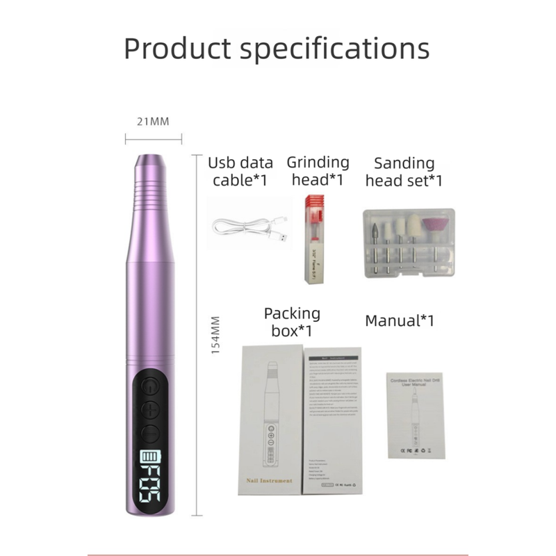 Golden Portable Wireless Professional Electric Nail Drill Machine Includeing 6 Nail Drill Bits- High-Speed 20000 RPM, Adjustable 4-Speeds with LCD Display VXN Beauty