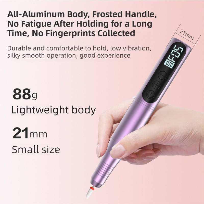 Purple Portable Wireless Professional Electric Nail Drill Machine Includeing 6 Nail Drill Bits- High-Speed 20000 RPM, Adjustable 4-Speeds with LCD Display VXN Beauty