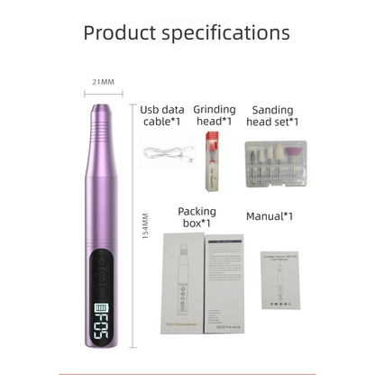 Purple Portable Wireless Professional Electric Nail Drill Machine Includeing 6 Nail Drill Bits- High-Speed 20000 RPM, Adjustable 4-Speeds with LCD Display VXN Beauty