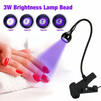 Black 3W UV LED Gel Nail Curing Lamp Clip On Flexible Gooseneck Light 4 Brightness Levels for Gel Polish and Resin Curing VXN Beauty
