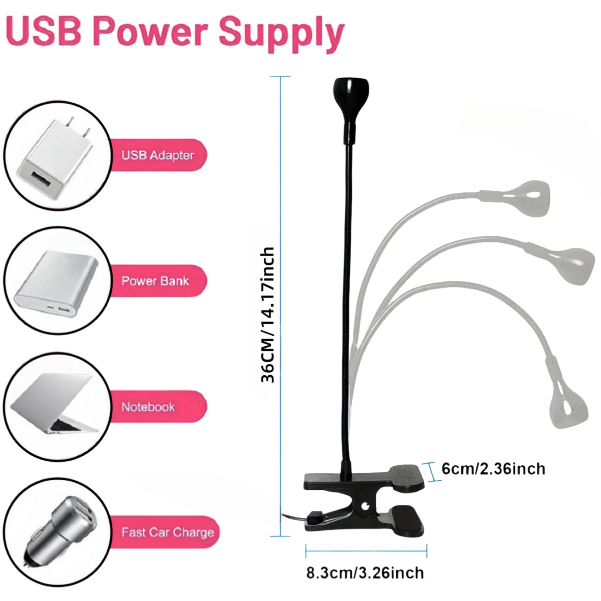 Black 3W UV LED Gel Nail Curing Lamp Clip On Flexible Gooseneck Light 4 Brightness Levels for Gel Polish and Resin Curing VXN Beauty
