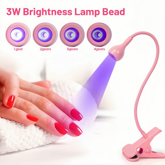 Pink 3W UV LED Gel Nail Curing Lamp Clip On Flexible Gooseneck Light 4 Brightness Levels for Gel Polish and Resin Curing VXN Beauty