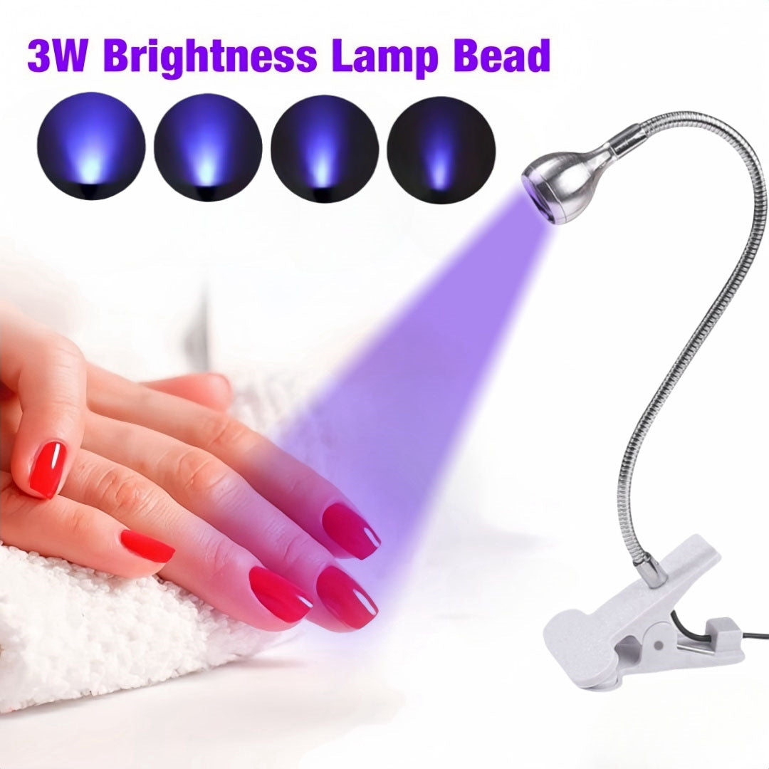 Silver 3W UV LED Gel Nail Curing Lamp Clip On Flexible Gooseneck Light 4 Brightness Levels for Gel Polish and Resin Curing VXN Beauty