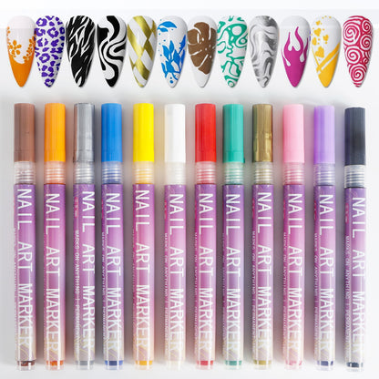 12 Piece Nail Art Graffiti Pen Set Acrylic Fine Tip Paint Markers for DIY Manicure & Salon Designs Waterproof Quick Dry VXN Beauty