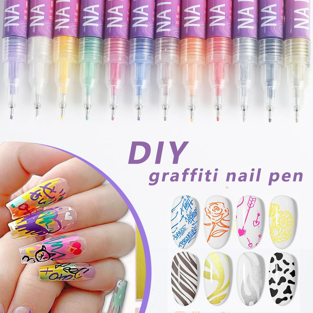 12 Piece Nail Art Graffiti Pen Set Acrylic Fine Tip Paint Markers for DIY Manicure & Salon Designs Waterproof Quick Dry VXN Beauty