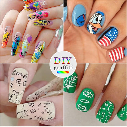 12 Piece Nail Art Graffiti Pen Set Acrylic Fine Tip Paint Markers for DIY Manicure & Salon Designs Waterproof Quick Dry VXN Beauty