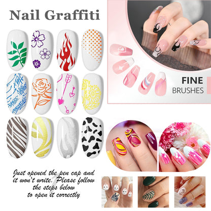 12 Piece Nail Art Graffiti Pen Set Acrylic Fine Tip Paint Markers for DIY Manicure & Salon Designs Waterproof Quick Dry VXN Beauty