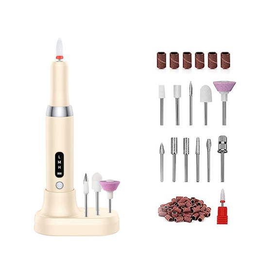 Electric Nail Drill Machine Cordless Portable E-File Kit with Charging Base LED Display 3 Speeds 15000RPM for Gel Polish Acrylic Removal Manicure Pedicure Home Khaki VXN Beauty