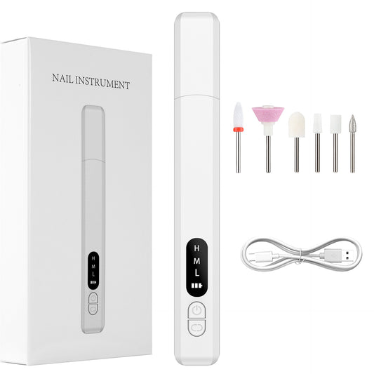 Electric Nail Drill Pen Cordless Rechargeable E-File Ultra Lightweight 27g with LED Display 3 Speeds Type-C Portable Manicure Kit for Gel Removal White VXN Beauty