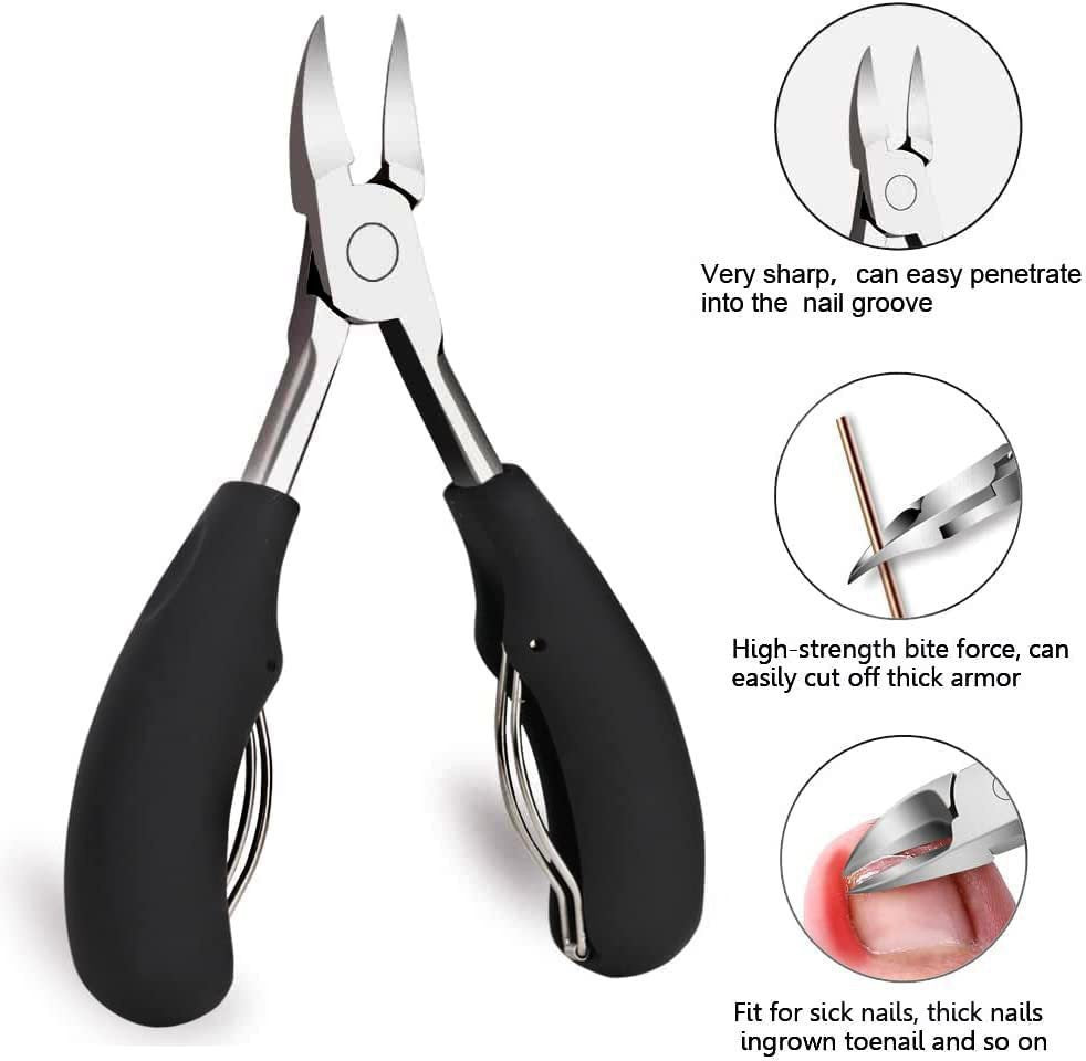 7-Piece Professional Ingrown Toenail Tool Kit - Stainless Steel Precision Pedicure Set with Black Eagle-Nose Clippers & Leather Storage Case VXN Beauty