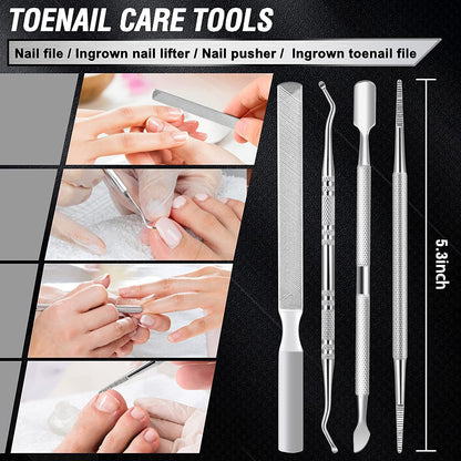 7-Piece Professional Ingrown Toenail Tool Kit - Stainless Steel Precision Pedicure Set with Black Eagle-Nose Clippers & Leather Storage Case VXN Beauty