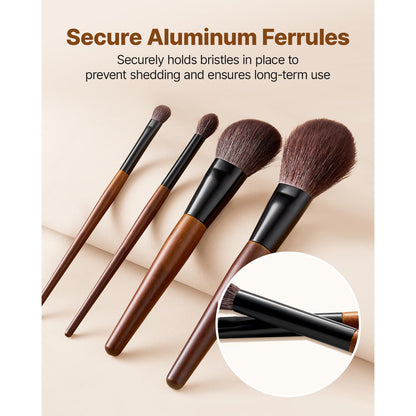 9-Piece Makeup Brush Set for Foundation Blending Eyeshadow, Professional Makeup Brush Kit with Soft Natural Wool & Vegan Synthetic Bristles, Ergonomic Wood Handle, Travel-Friendly Storage Bag VXN Beauty