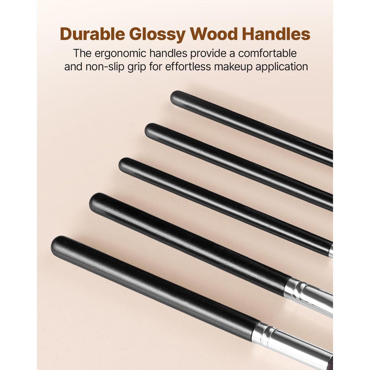 15-Piece Makeup Brush Set for Foundation Blending Eyeshadow, Professional Vegan Brushes with Soft Synthetic Bristles, Ergonomic Wood Handle & Aluminum Ferrule, Portable and Travel-Friendly VXN Beauty