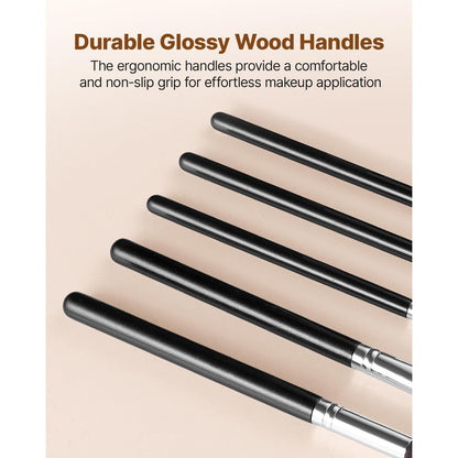 15-Piece Makeup Brush Set for Foundation Blending Eyeshadow, Professional Vegan Brushes with Soft Synthetic Bristles, Ergonomic Wood Handle & Aluminum Ferrule, Portable and Travel-Friendly VXN Beauty