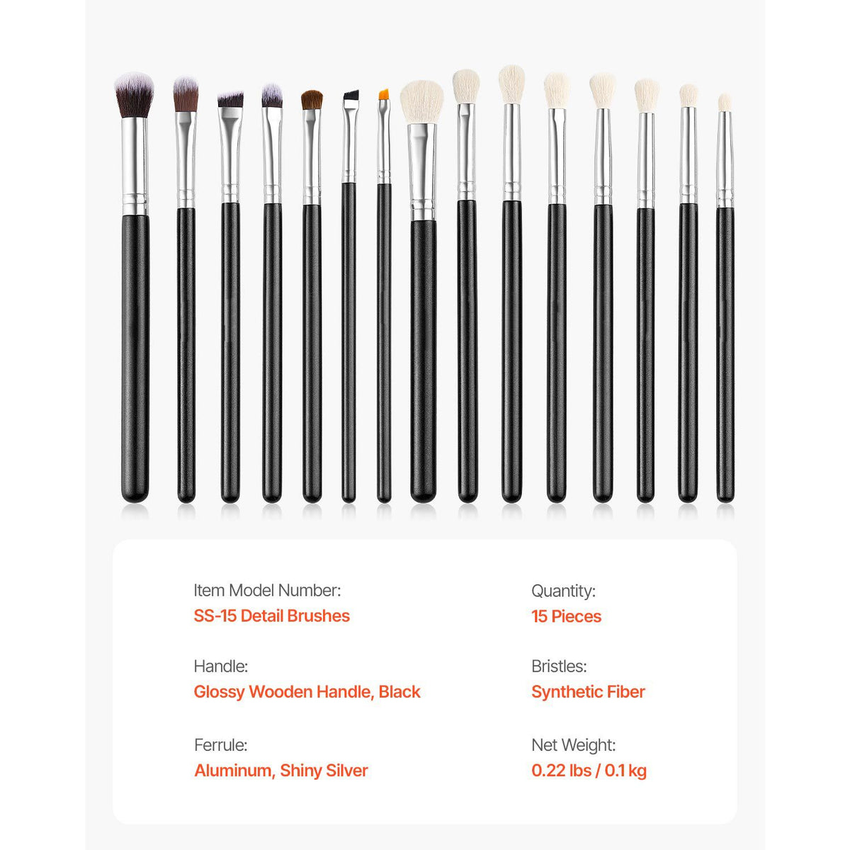 15-Piece Makeup Brush Set for Foundation Blending Eyeshadow, Professional Vegan Brushes with Soft Synthetic Bristles, Ergonomic Wood Handle & Aluminum Ferrule, Portable and Travel-Friendly VXN Beauty
