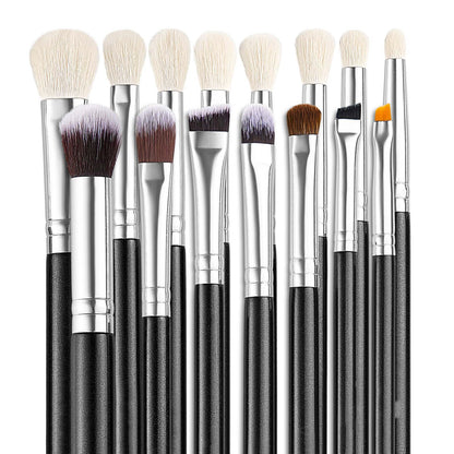 15-Piece Makeup Brush Set for Foundation Blending Eyeshadow, Professional Vegan Brushes with Soft Synthetic Bristles, Ergonomic Wood Handle & Aluminum Ferrule, Portable and Travel-Friendly VXN Beauty