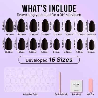 Diagram of nail polish applicators with sizes and accessories on a purple background